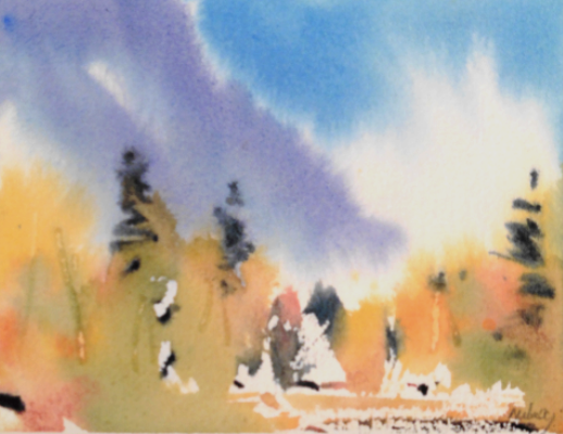 paint in watercolour, virtual art show, online art for sale, mountain picture,